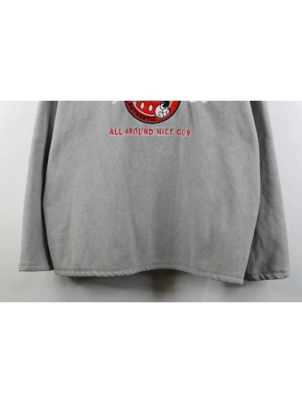 Vtg 90s Disney Mens Large Mickey Mouse All Around Nice Guy Fleece Sweater Gray